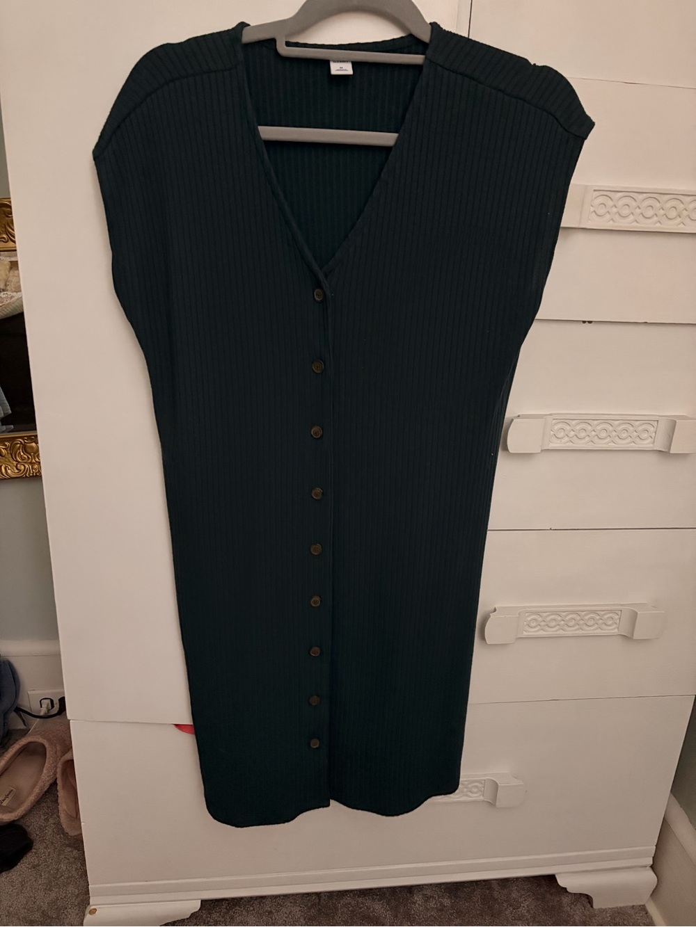 Old Navy Ribbed Button-Front V-Neck Dress - Dark Green
